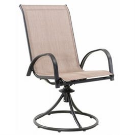 Marbella Swivel Chair, Black Steel Frame, Tan Sling Fabric