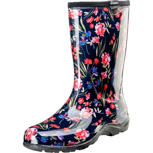 Sloggers Women's Rain & Garden Boot Navy Flower Design