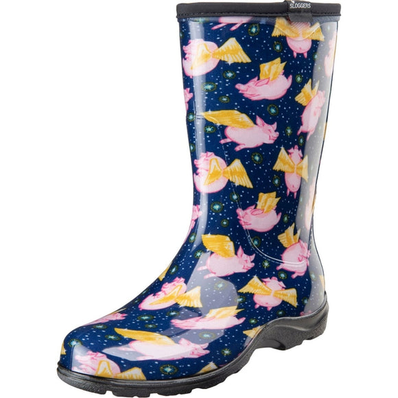 Sloggers Women's Rain & Garden Boot When Pigs Fly Midnight Blue Design